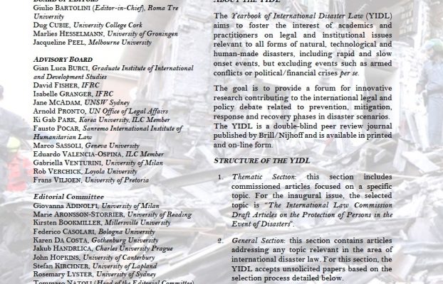 Yearbook of International Disaster Law (YIDL) –  Call for abstracts