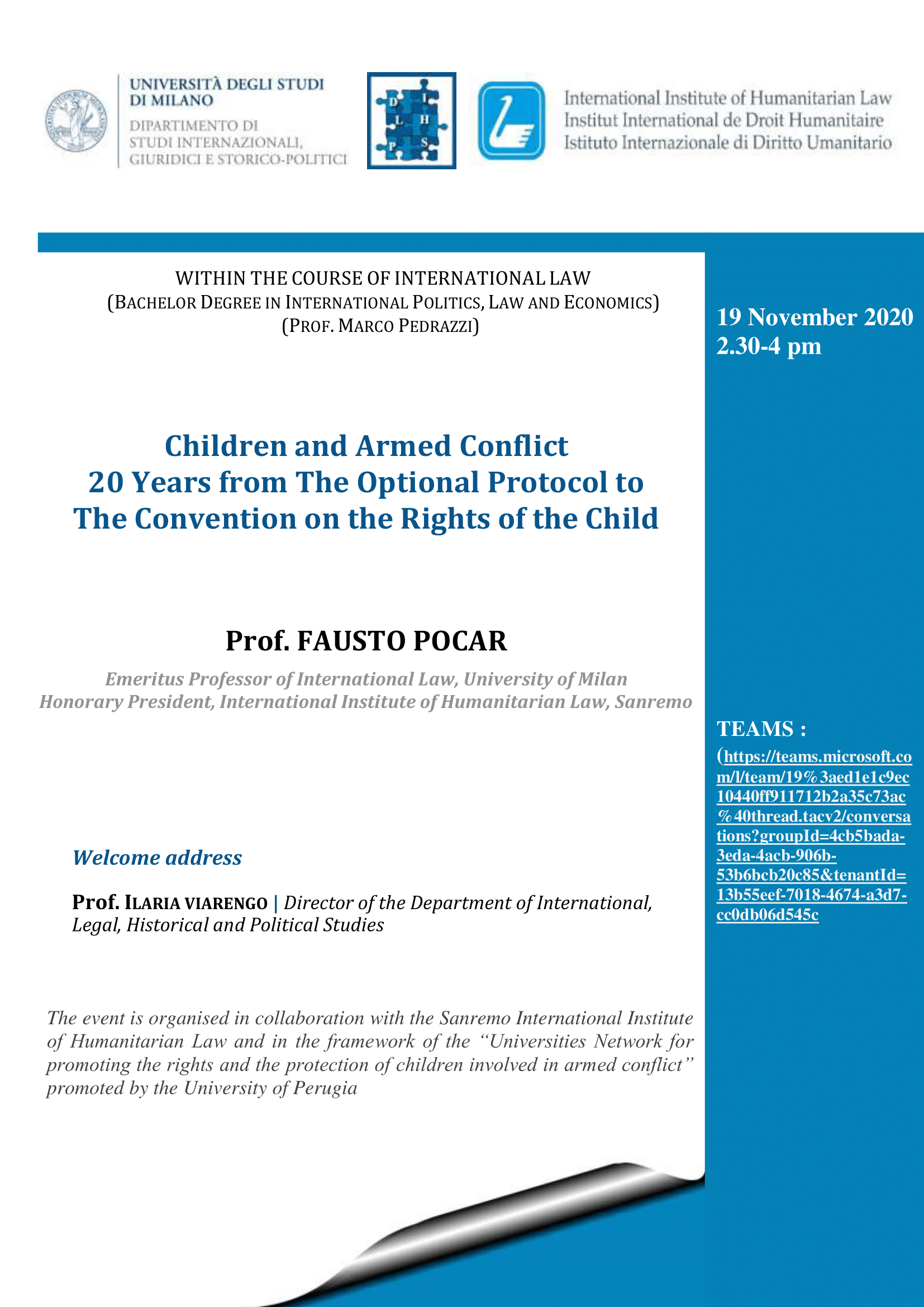 “Children and Armed Conflict 20 Years from The Optional Protocol to The Convention on the Rights of the Child”, online conference tomorrow – Register here