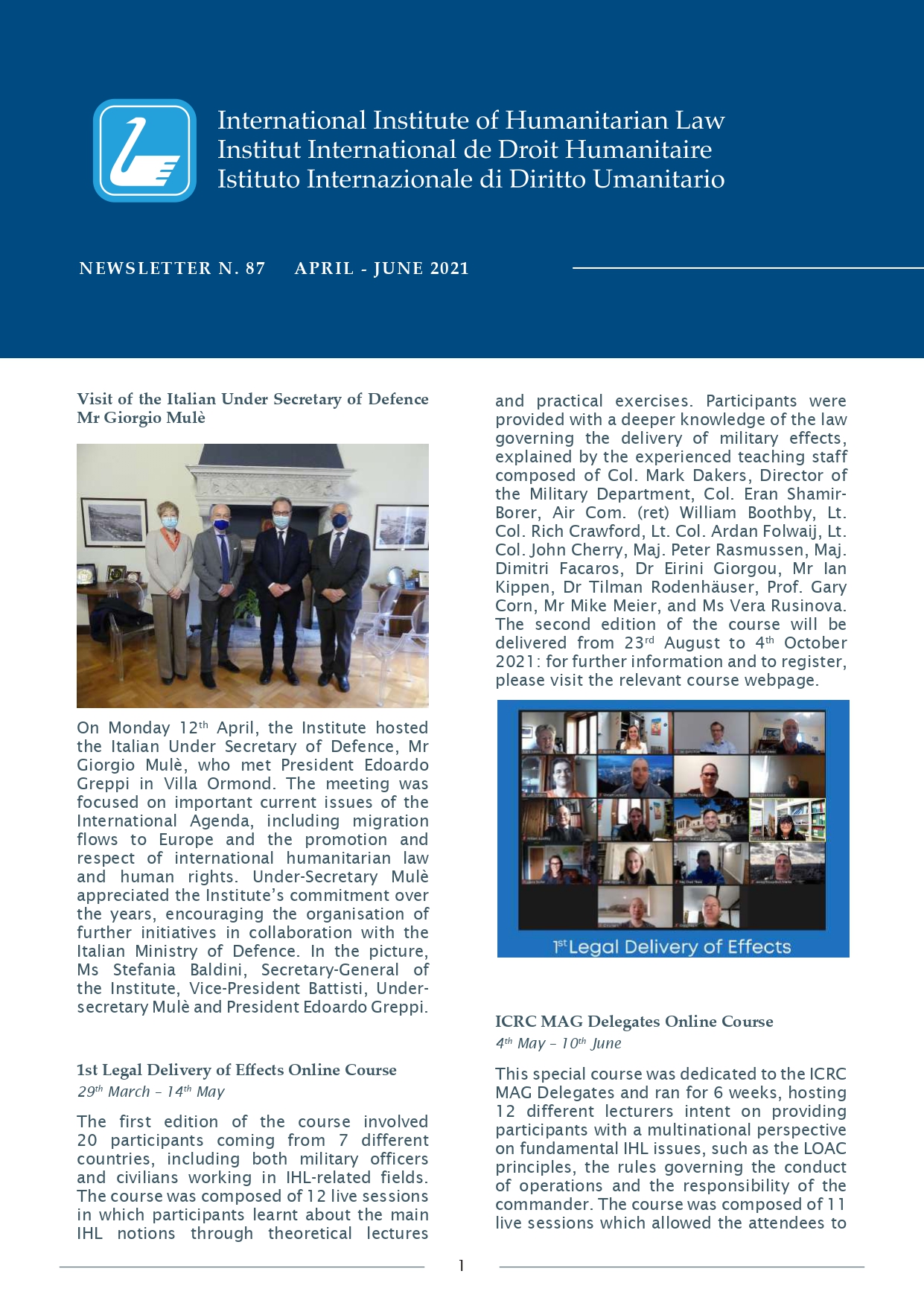 Download the last newsletter of the Institute (April – June 2021)!